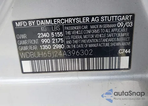 2004 Mercedes-Benz E 320 z USA, uszkodzony, nr VIN WDBUH65J24A396302